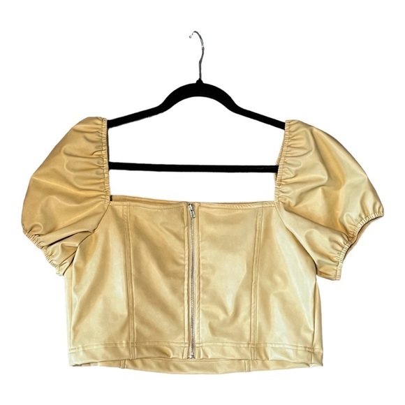 NWT 7 for All Mankind yellow faux leather crop top - Picture 3 of 7